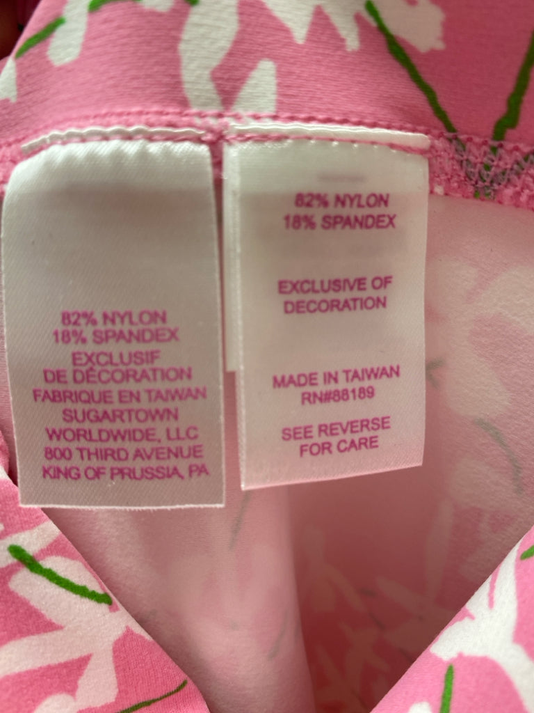 LILLY PULITZER Size XL Pink White/Green Flowers Cropped Athletic Leggings