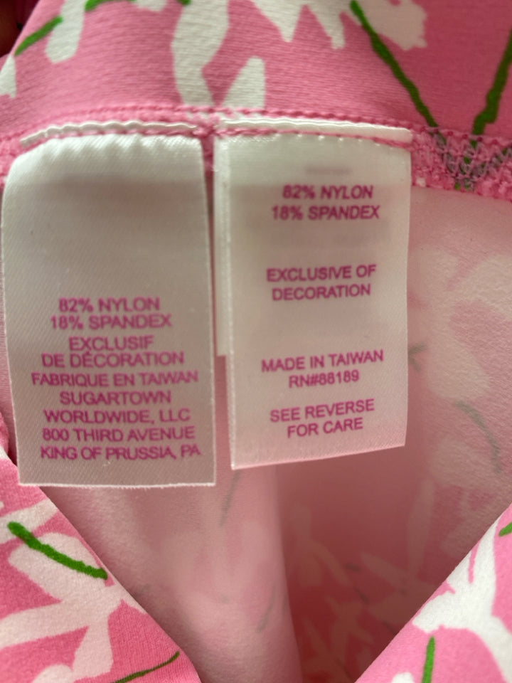 LILLY PULITZER Size XL Pink White/Green Flowers Cropped Athletic Leggings