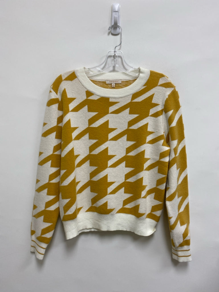Skies Are Blue Size XS Cream/Yellow Houndstooth Ladies Sweater