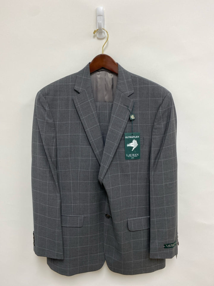 NWT Ralph Lauren Size 42R Gray Windowpane Wool Men&