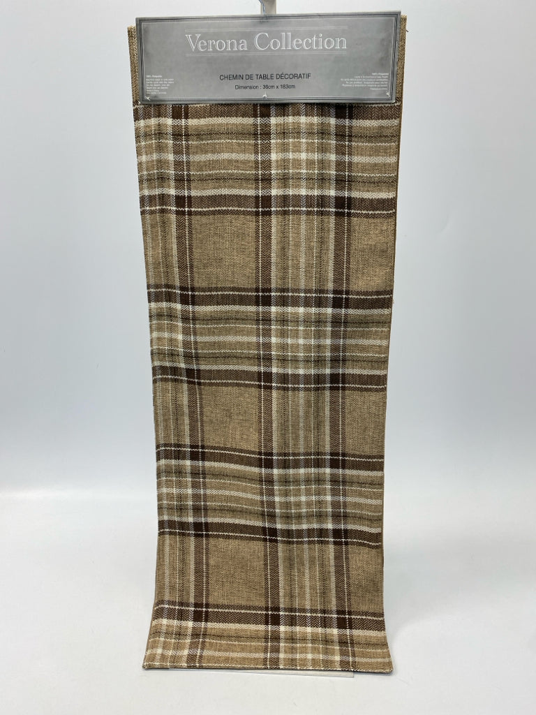 NWT Brown Plaid Table Runner
