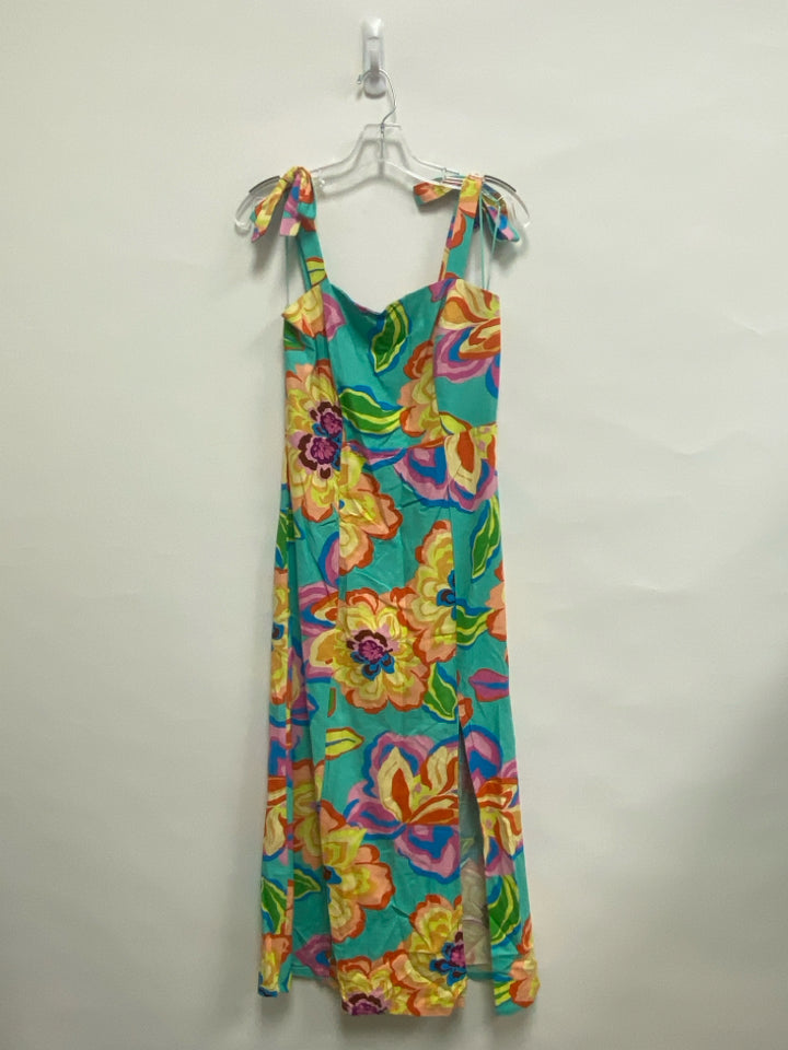 Gianni Bini Size M Coral/Aqua Orange/Multi Floral Sleeveless Ladies Dress