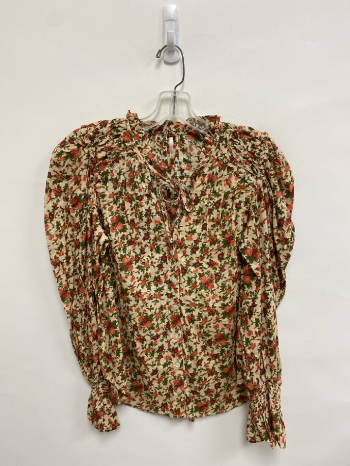 Free People Size XS Cream Orange/Green Floral Ladies Top