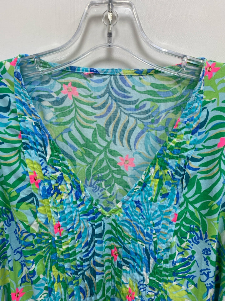 LILLY PULITZER Size S Green Blue/Pink Lion Ladies Dress