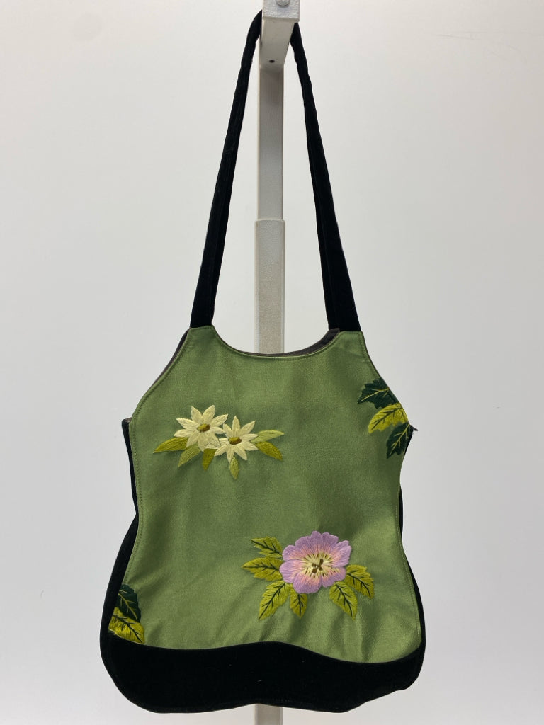 Old Shanghai Green Black/Multi Floral Handbag