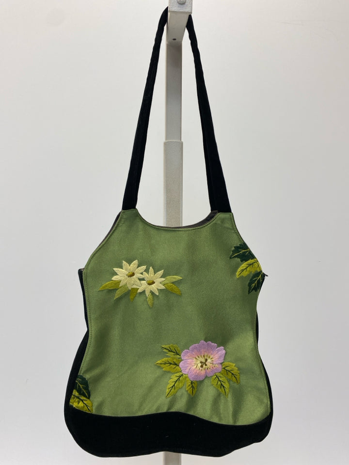 Old Shanghai Green Black/Multi Floral Handbag