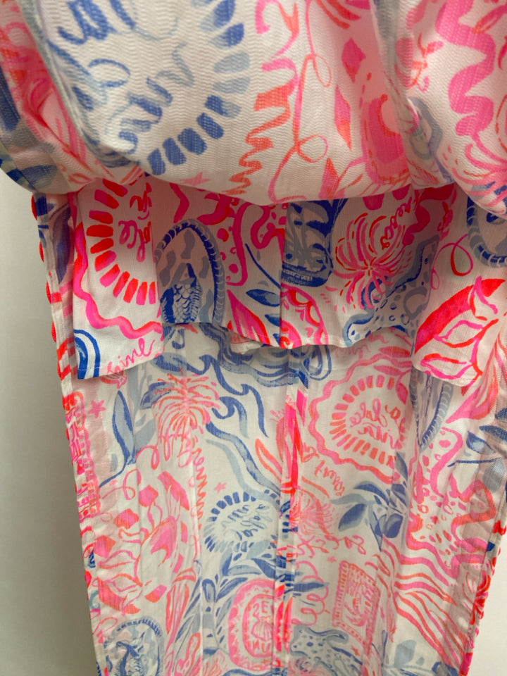 NWT LILLY PULITZER Size 2 Neon Coral White/Blue Maxi Ladies Dress