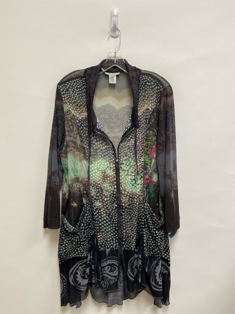 JOHN MARK Size XL Charcoal White/Multi Abstract Zip Down Ladies Top