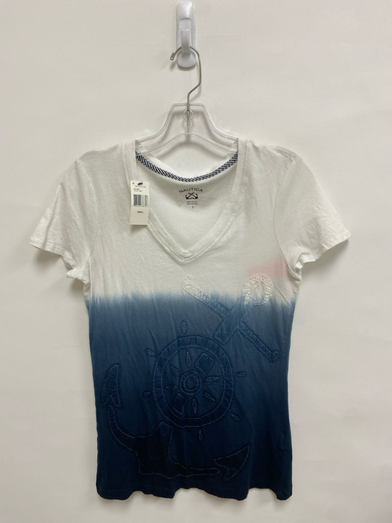 NWT Nautica Size S White/Navy Gradient V Neck Ladies Top