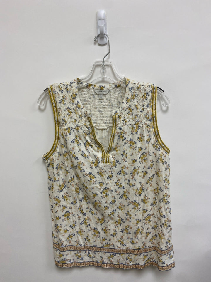 Lucky Brand Size M Cream Gold/Gray Smocking Sleeveless Ladies Top