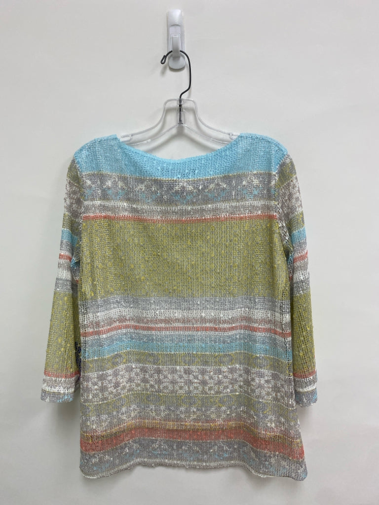 Ali Miles Size S Aqua/White Coral/Yellow Texture Tunic Ladies Top