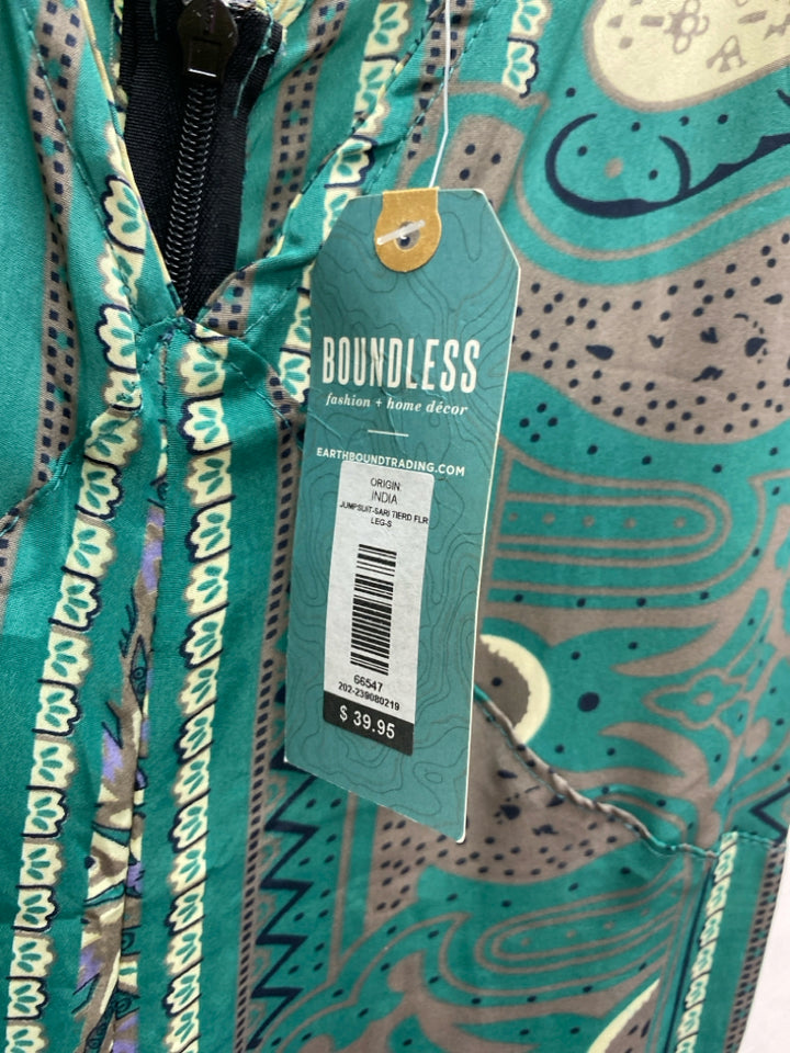 NWT Earthbound Size S Green/Cream Taupe Assorted Print Maxi Ladies Dress