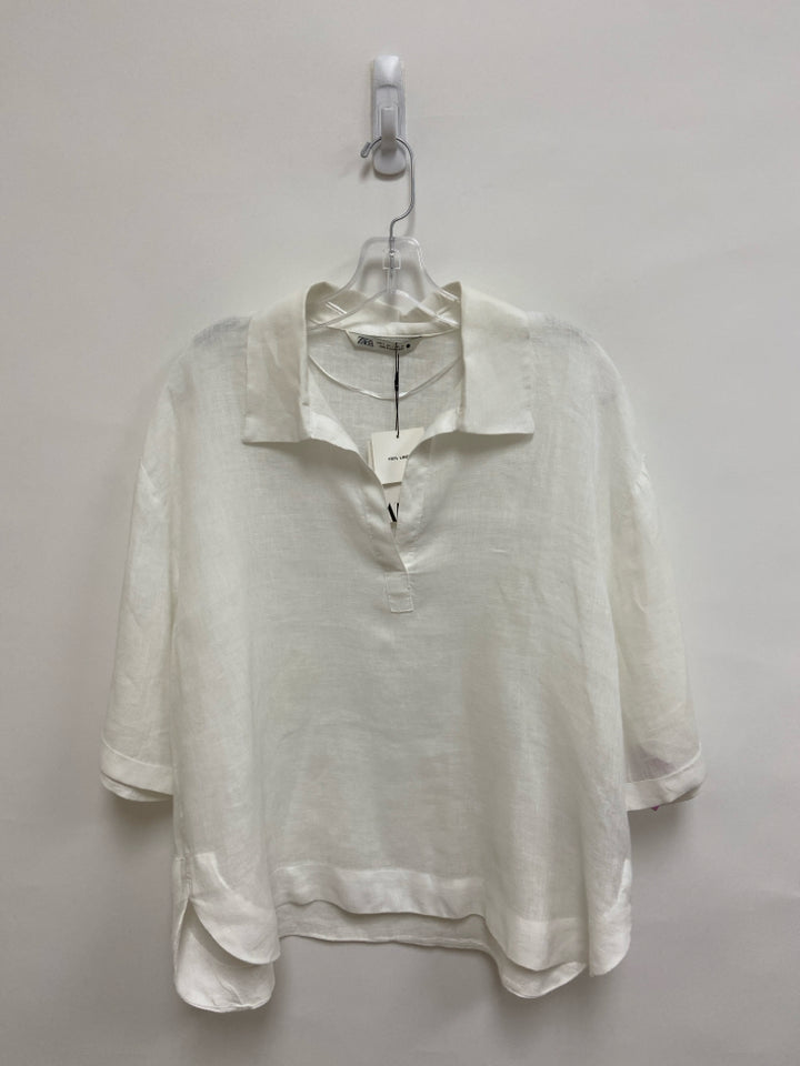 NWT Zara Size S White 3/4 Sleeve Linen Ladies Top