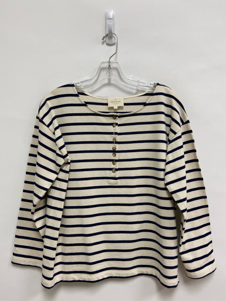 SEZANE Size M Cream/Navy Stripes Quarter Button Ladies Top