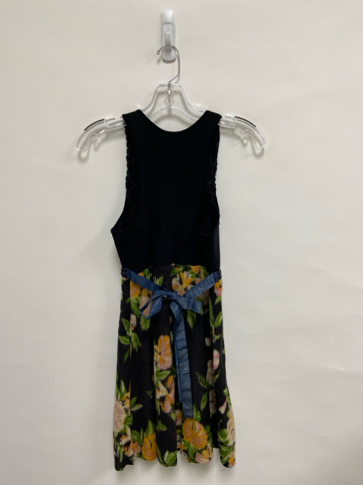 Free People Size XS Black Green/Coral Floral Sleeveless Crochet Ladies Dress