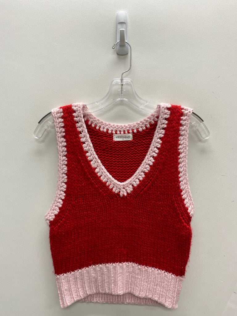 vestique Size S Red Pale Pink Trimmed Tank Ladies Sweater