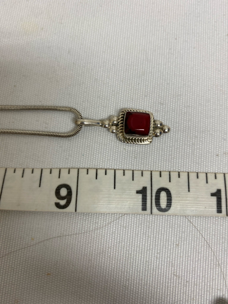 Silver Red Square Necklace