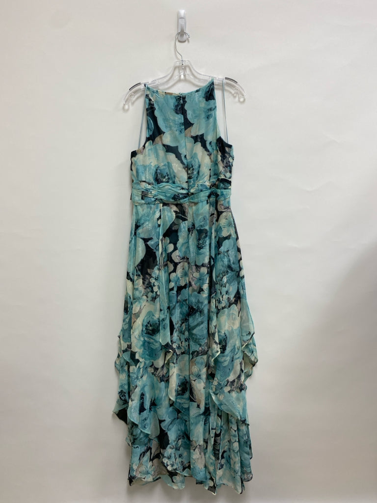 NWT R&amp;M Richards  SIZE  16 Aqua/Black Cream/Gray Abstract Maxi Plus Size Dress