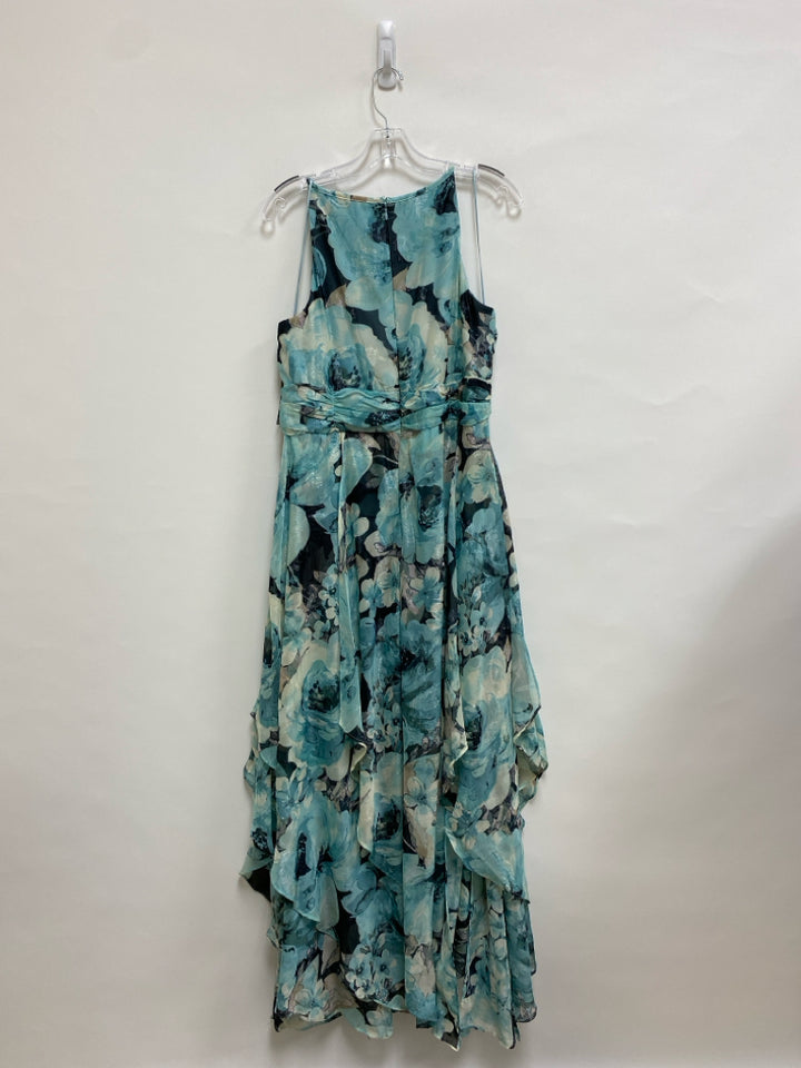 NWT R&amp;M Richards  SIZE  16 Aqua/Black Cream/Gray Abstract Maxi Plus Size Dress