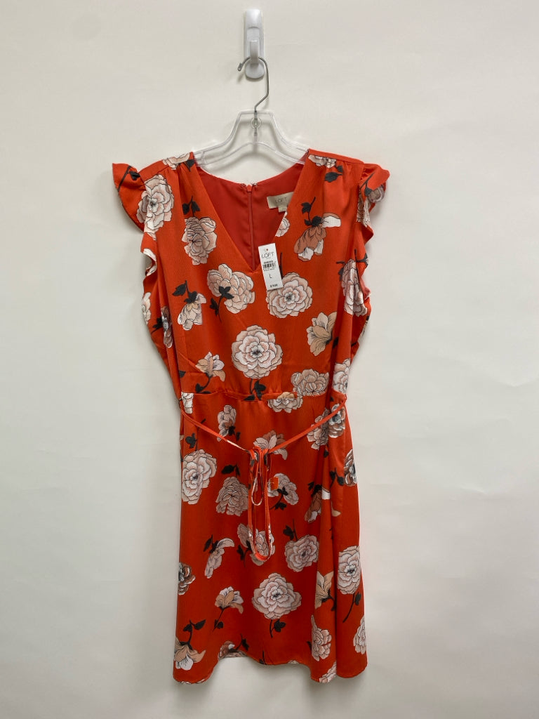 NWT LOFT Size L Coral White/Gray Flowers Ladies Dress