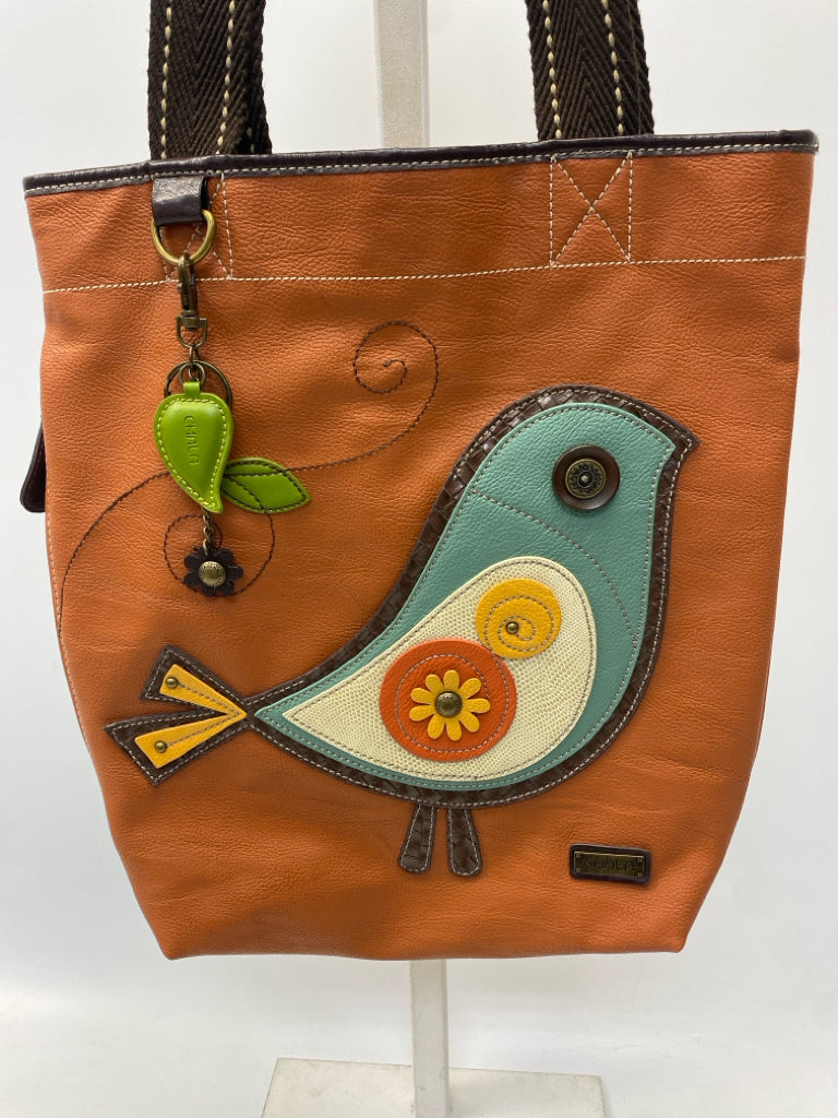 Chala Burnt Orange Green Bird(s) Tote Bag
