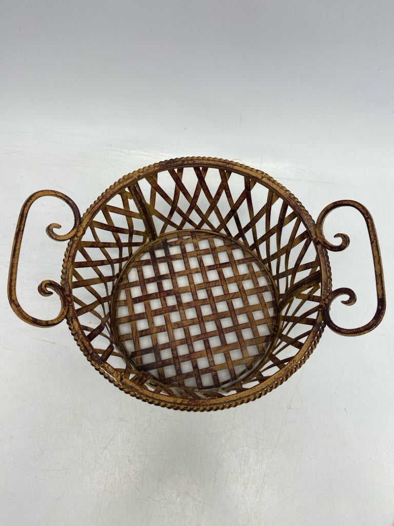Gold Brown Distressed Metal Basket