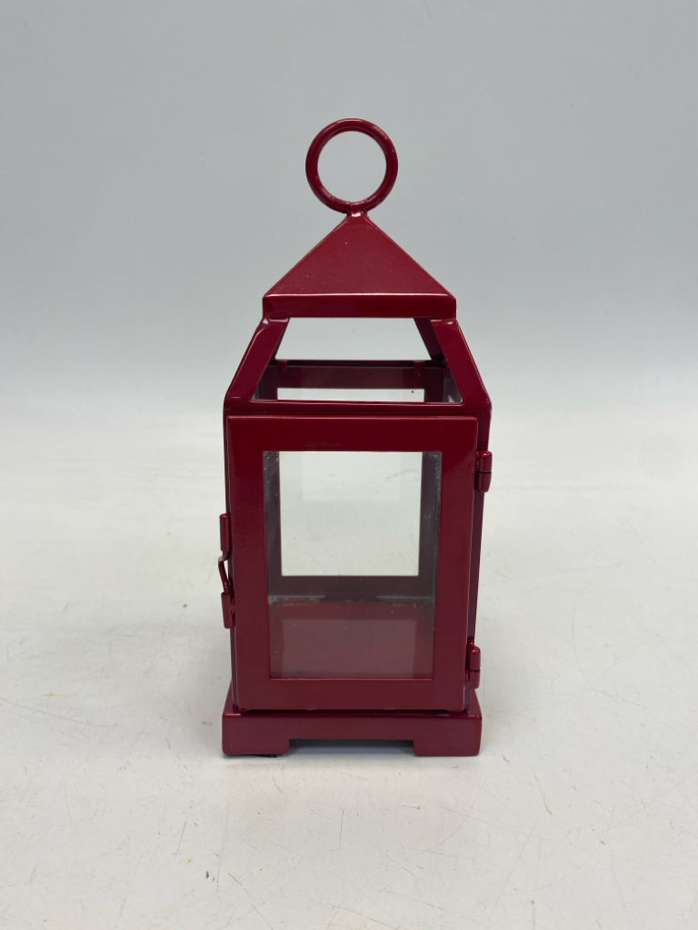 Pottery Barn Red Clear Metal Lantern