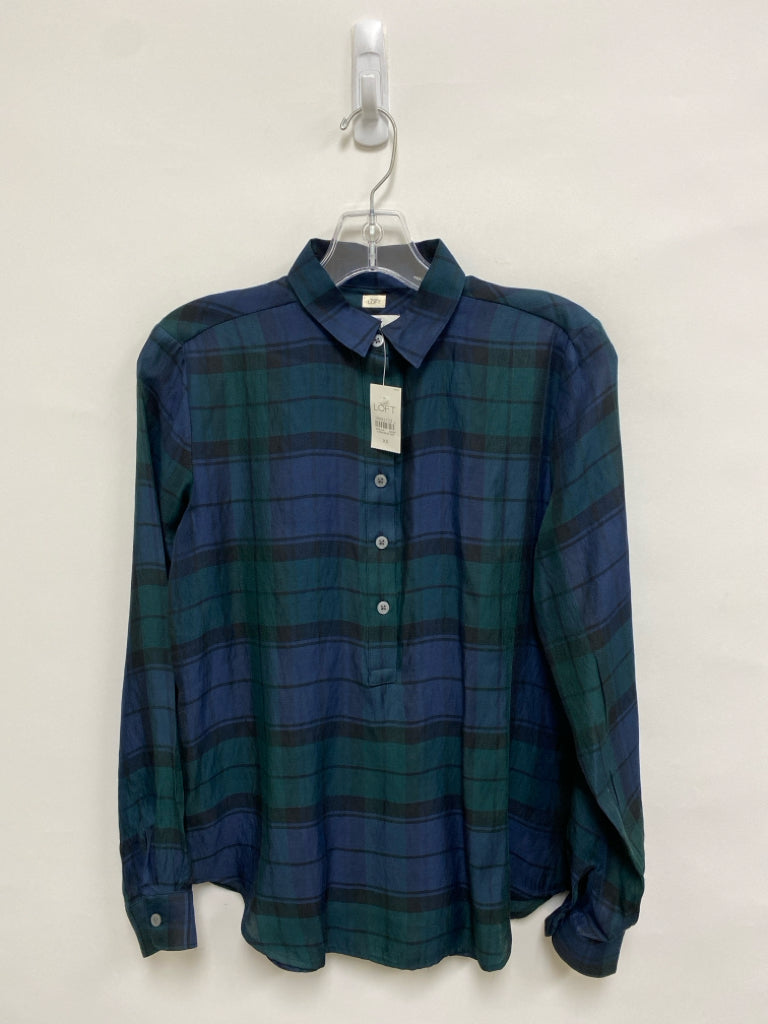 NWT LOFT Size XS Navy/Green Black Plaid Ladies Top