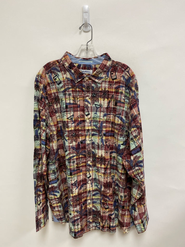 Tommy Bahama Size XXL Maroon Cream/Multi Plaid Men&
