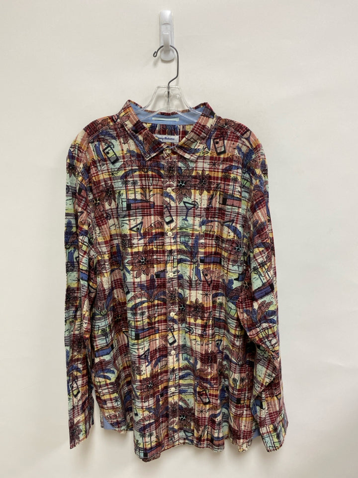 Tommy Bahama Size XXL Maroon Cream/Multi Plaid Men&
