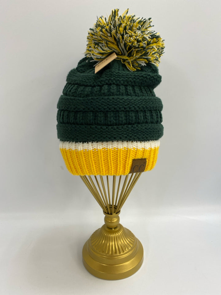 Green Yellow/White Knitted Misc. Hat