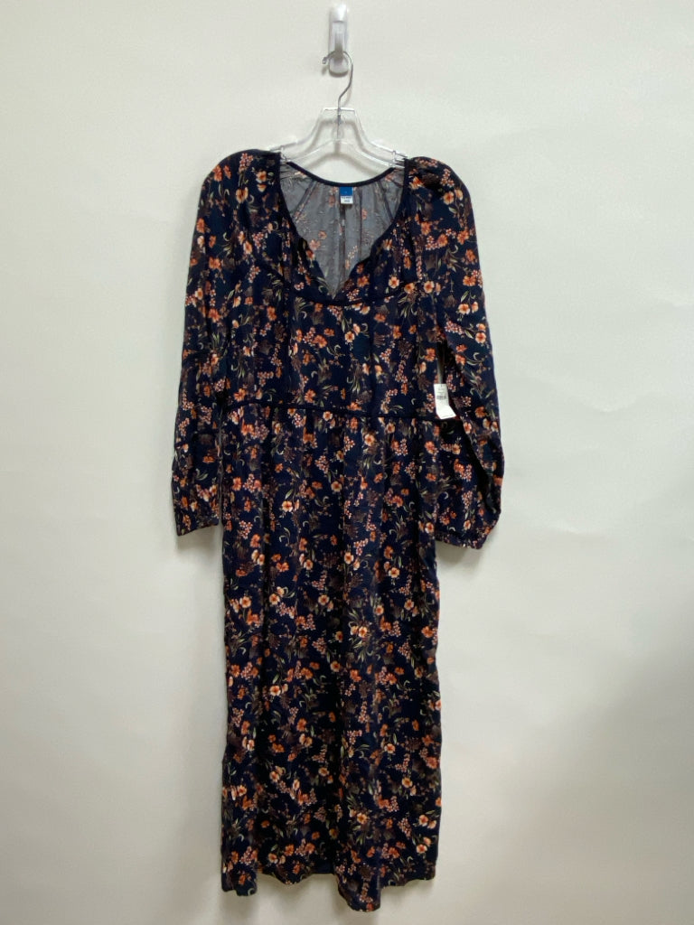 NWT Old Navy Size L Navy Orange/White Floral V Neck Ladies Dress