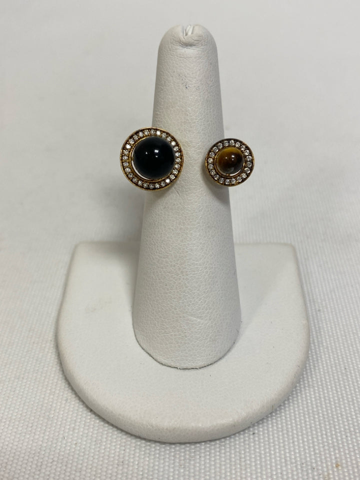 BUDHAGIRL Brown/Black Gold/Clear Jeweled Ring
