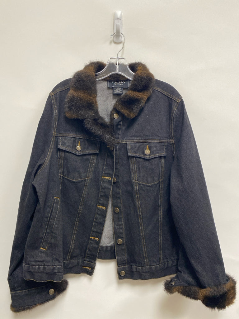 Size 1X Black Brown Button Up Denim Plus Size Jacket