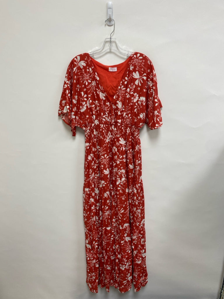 Pink Lily Size M Red White Flowers Maxi Ladies Dress