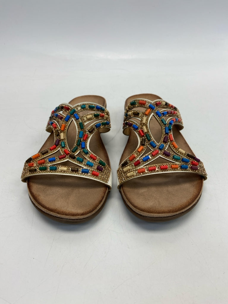 Patrizia  Size 8 Gold Multi-Color Beaded Sandals