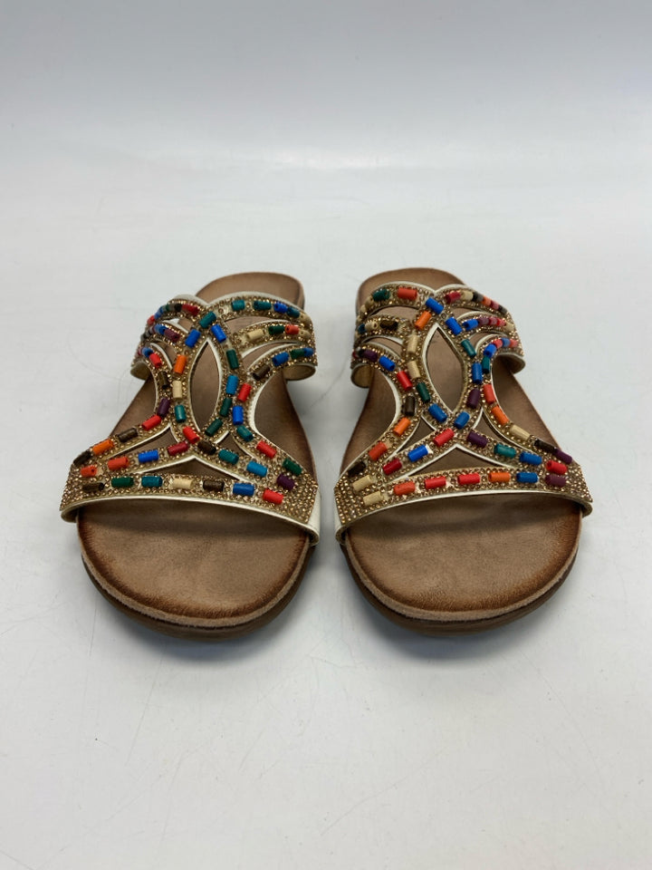 Patrizia  Size 8 Gold Multi-Color Beaded Sandals