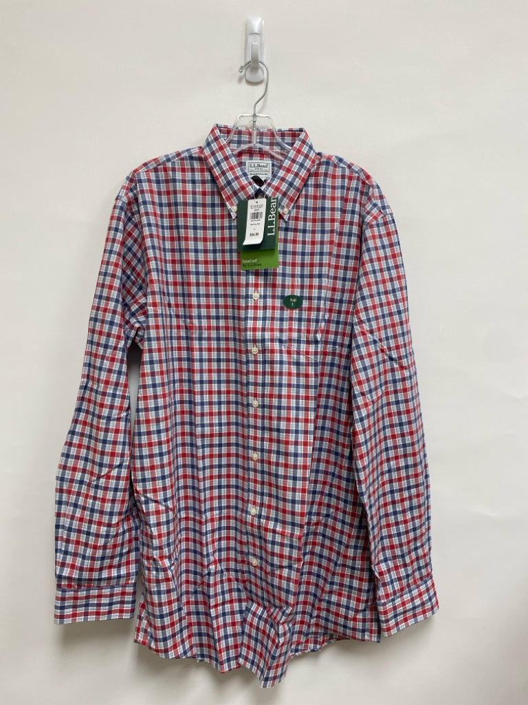 NWT L L Bean Size L Red Blue/White Plaid Button Up Men&