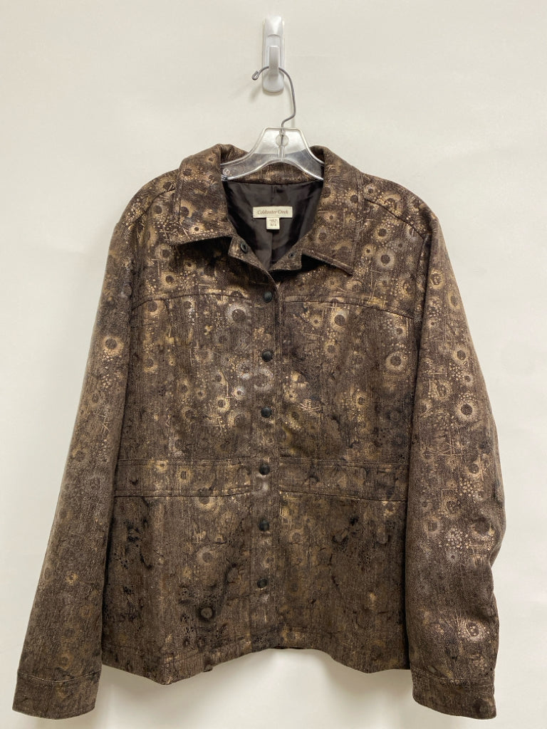 Coldwater Creek Size 18W Brown Black/Gold Iridescent Button Up Plus Size Jacket