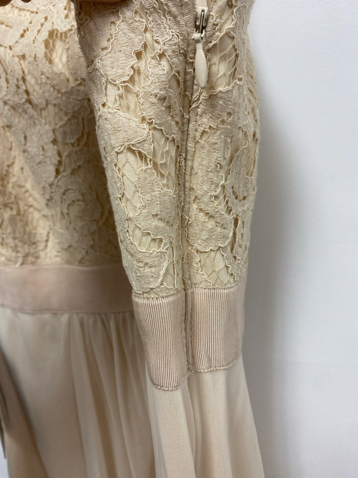 NWT Papell Size 6 Beige Floral Sleeveless Tulle Ladies Dress