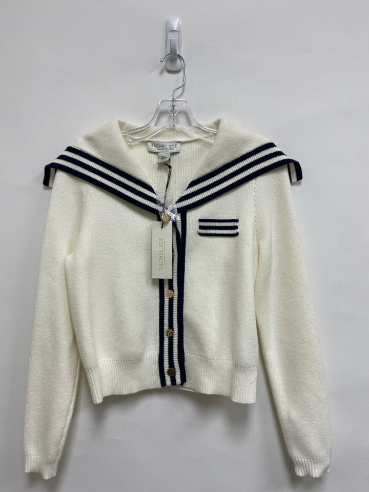NWT RACHEL ZOE Size XS Cream Navy Trimmed Cardigan Ladies Sweater