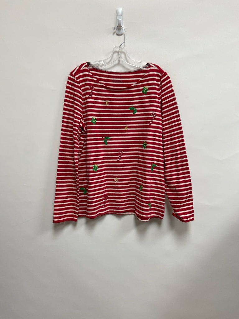 Talbots Size L Red/White Stripes Long Sleeve Ladies Top