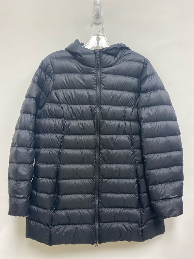 Eddie Bauer Size LP Black Hooded Puffer Petite Jacket