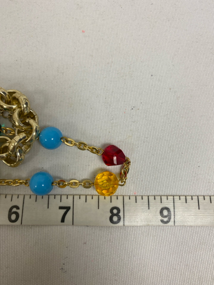 sabika Blue/Yellow Green/Red Beaded Necklace