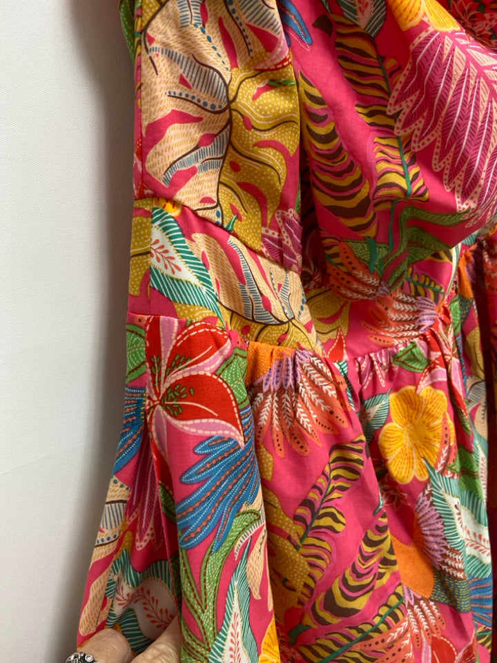 NWT Gibson/Latimer Size L Pink/Green Orange/Multi Birds/Flowers Ladies Dress