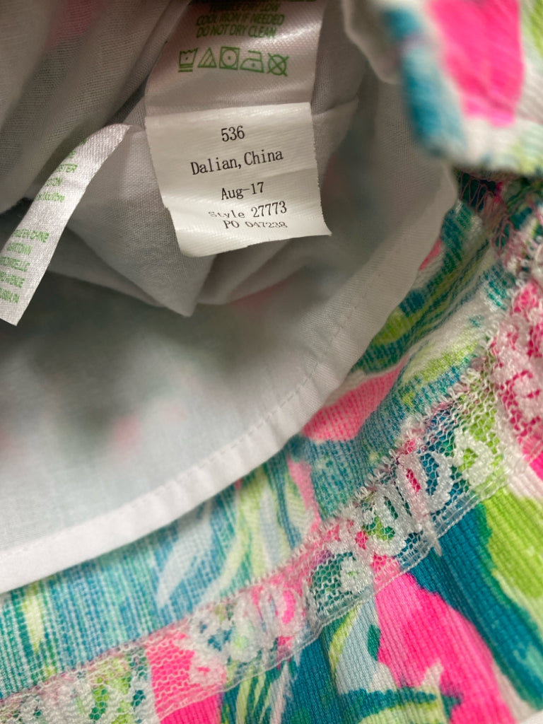 LILLY PULITZER SIZE 4 Teal Green Pink/White Leaves Sleeveless Girl&