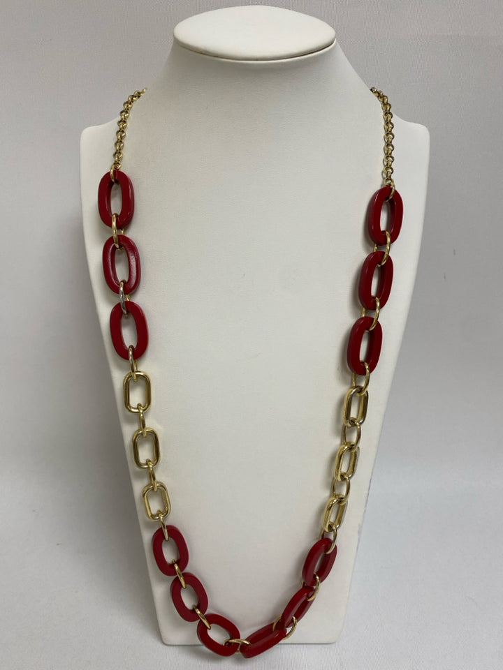 Talbots Gold Color Red Shapes Necklace