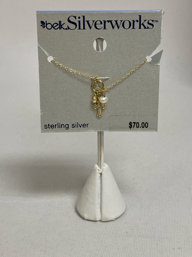 NWT Gold Color Clear Cross Necklace