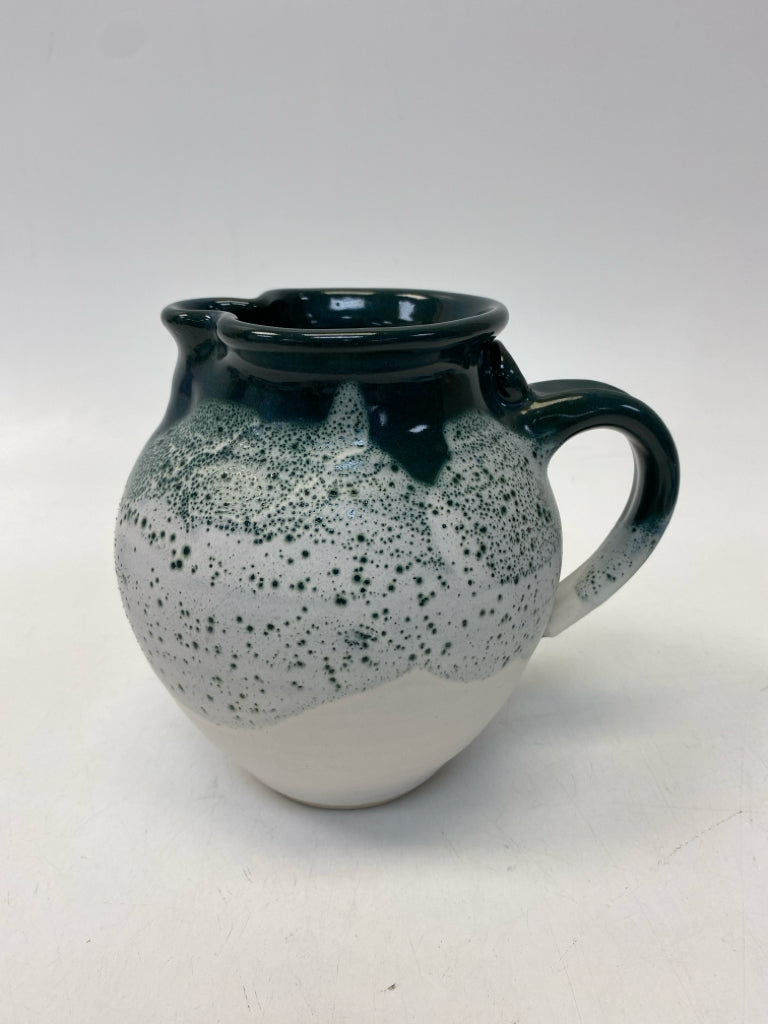 White Dark Green Speckles Pottery Pitcher