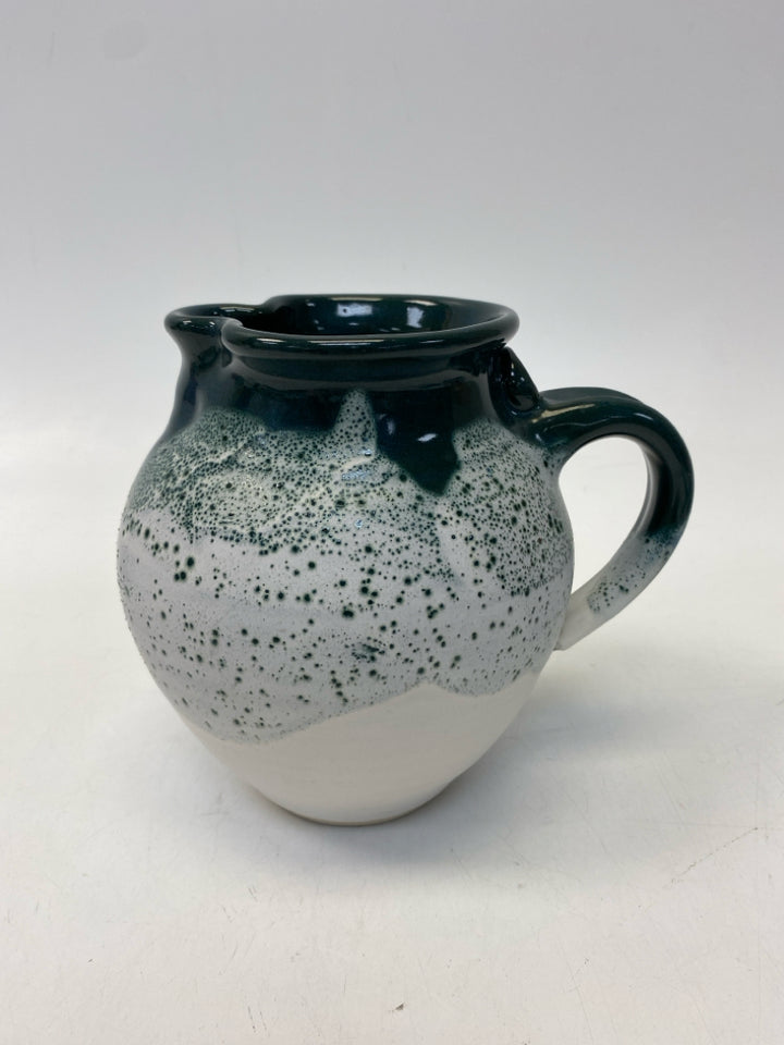 White Dark Green Speckles Pottery Pitcher